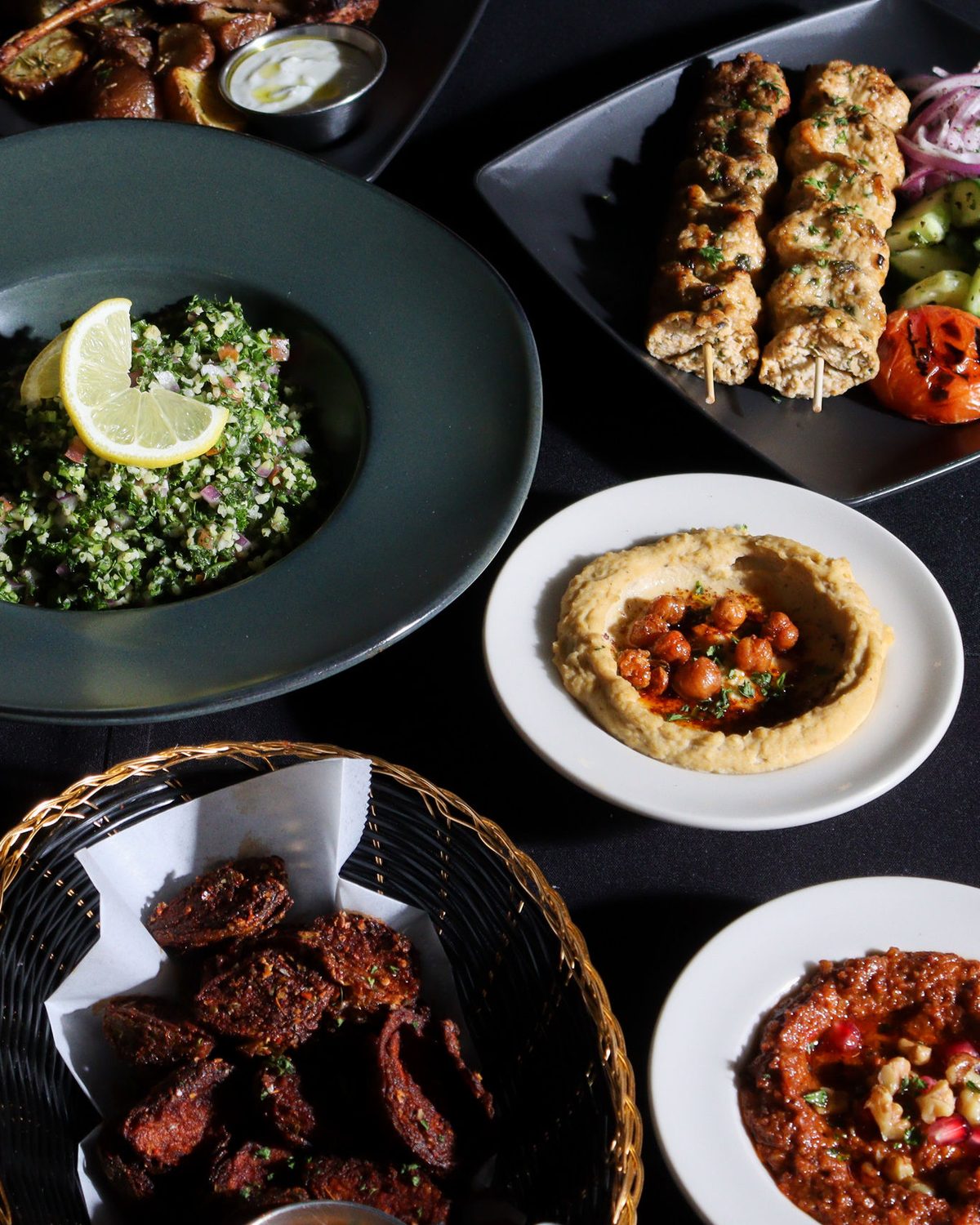 Mezze and dips prepared in large format