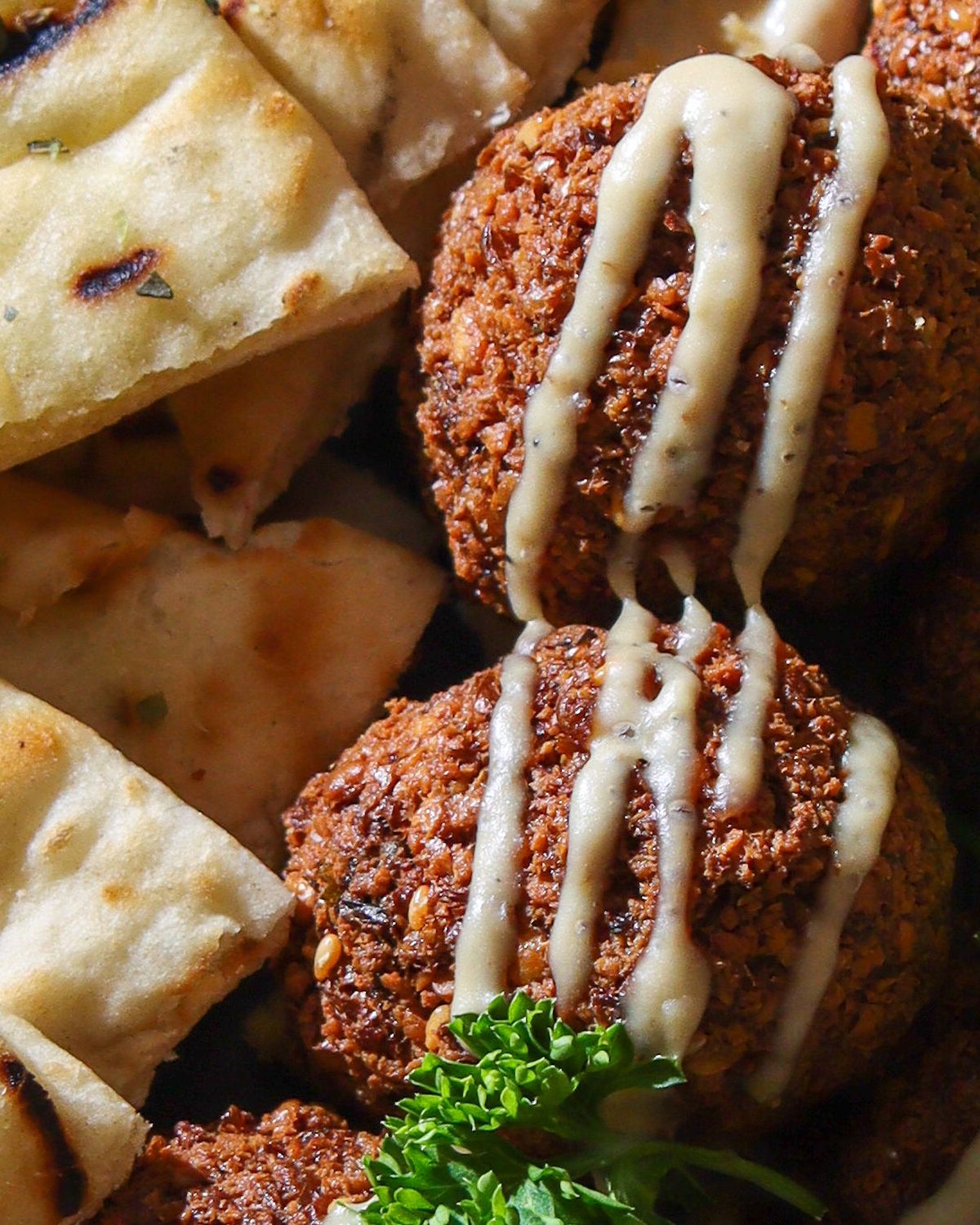 Falafel and grilled pita with parsley